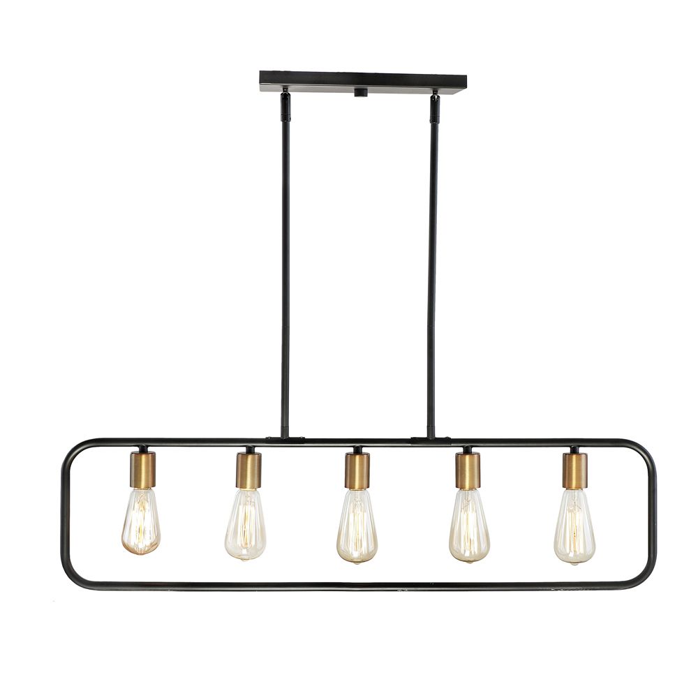 DSI 5-Light Black And Antique Brass Island Pendant With Vintage Edison ...