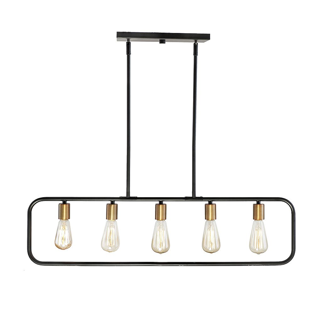 DSI 5Light Black and Antique Brass Island Pendant with Vintage Edison