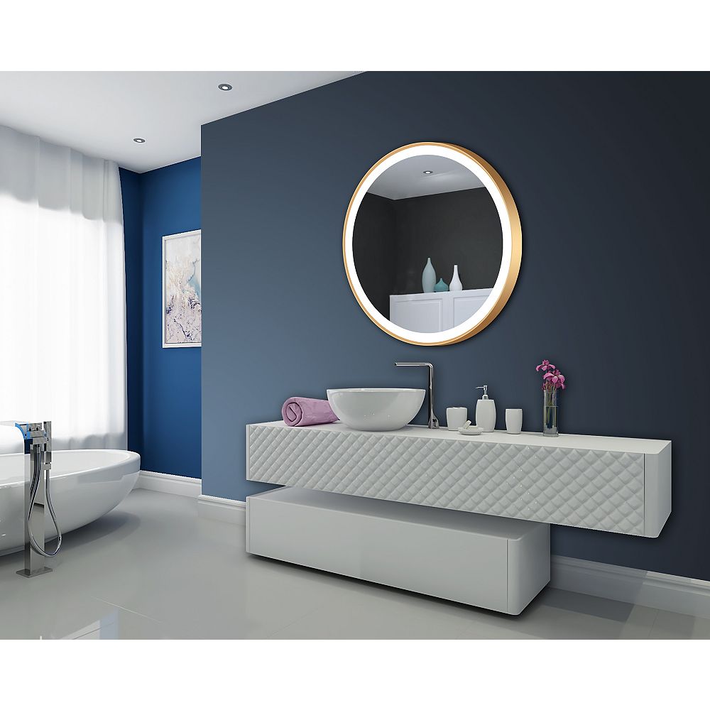 Paris Mirror Chic LED Illuminated Round Mirror w/Bronze Frame 40 x 40