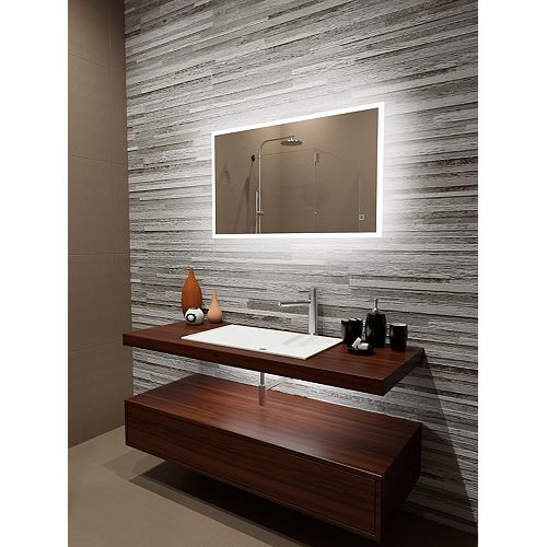 Reflection Edge Lit LED Mirror with Touch On/Off/Dim Sensor & Integrated Defogger 40 x 24 6000K