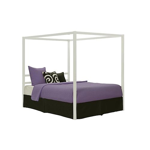 Dorel Queen Modern Canopy Metal Bed in White