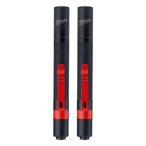 100 Lumens Aluminum Pen Light with Clip (2-Pack)