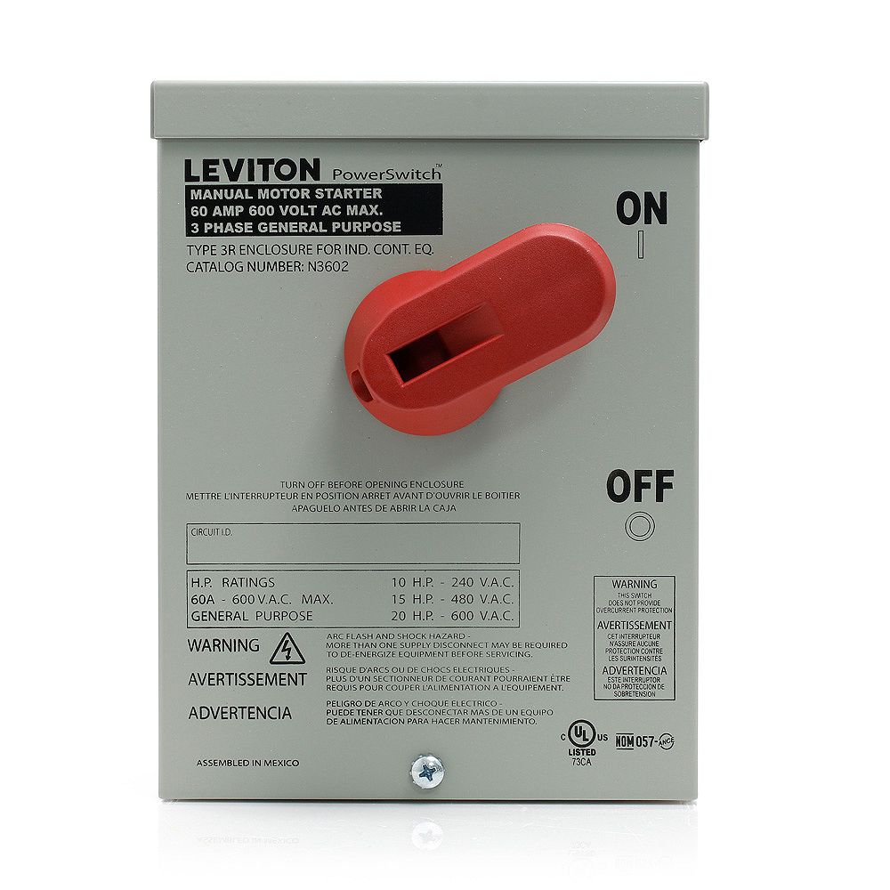 Leviton Ac Motor Starting Switch Enclosure 2p 60 A 600 V Toggle In Type 3r Industrial Grad The Home Depot Canada