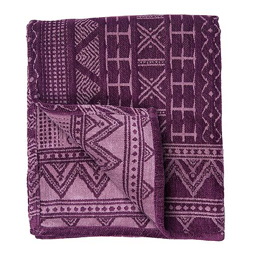 Victoria Reversible Chenille Modern Geometric Throw 50" x 67" Wine/Mauve