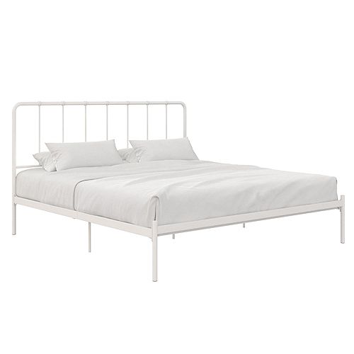 Aaron King Metal Bed in White