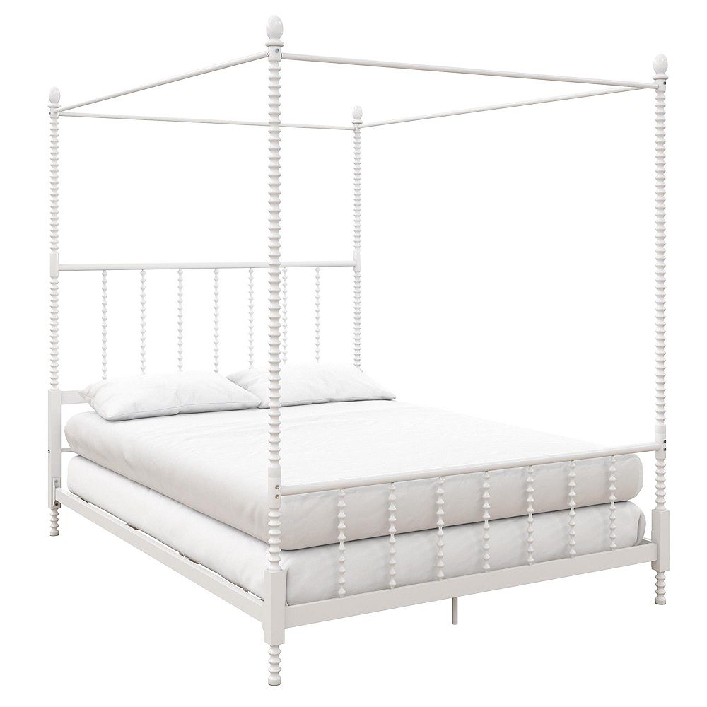 Dorel Jenny Lind Full Metal Canopy Bed In White The Home Depot Canada