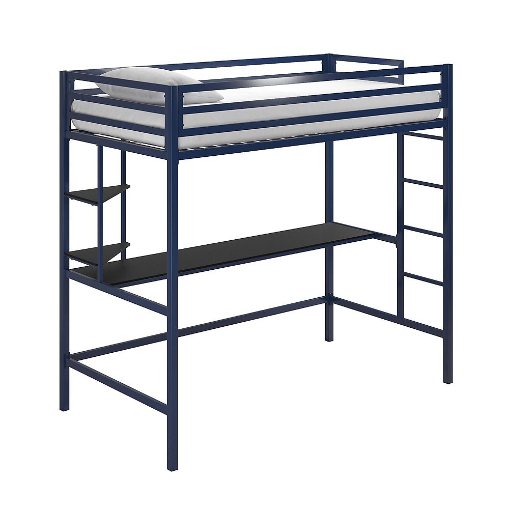 Dorel Maxwell Twin Metal Loft Bed with Desk & 2 Shelves in Blue/Black