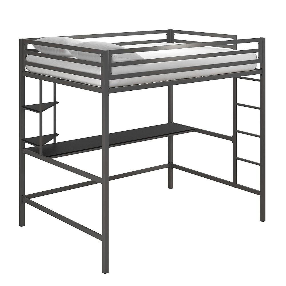 Dorel Maxwell Full Metal Loft Bed with Desk & 2 Shelves in Gray The