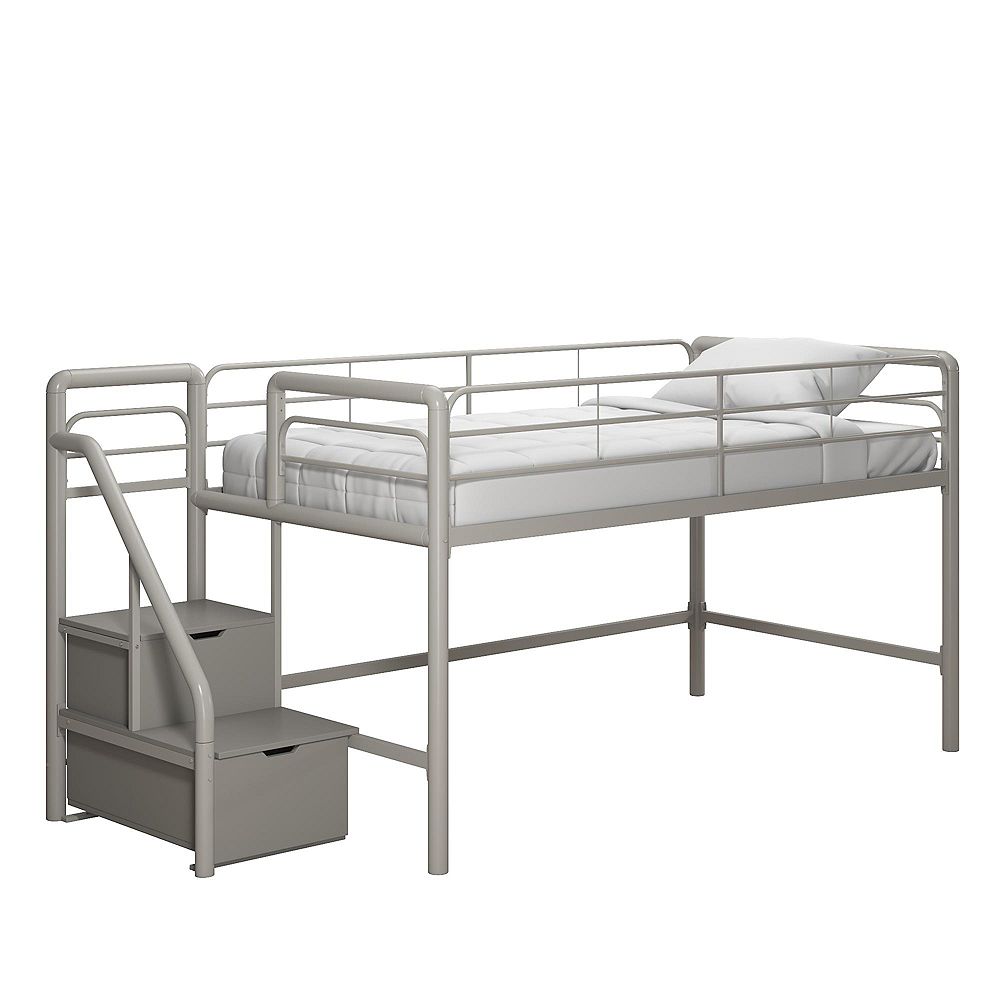 Dorel Twin Junior Loft Bed with Storage Steps in Gray The Home Depot