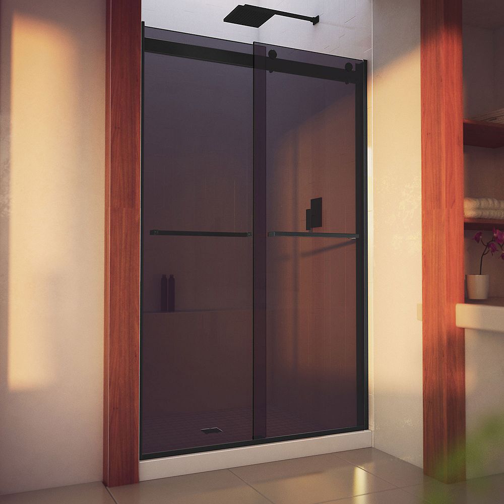 Dreamline Essence H 44 48 Inch W X 76 Inch H Semi Bypass Shower Door In Satin Black And Gr 1290