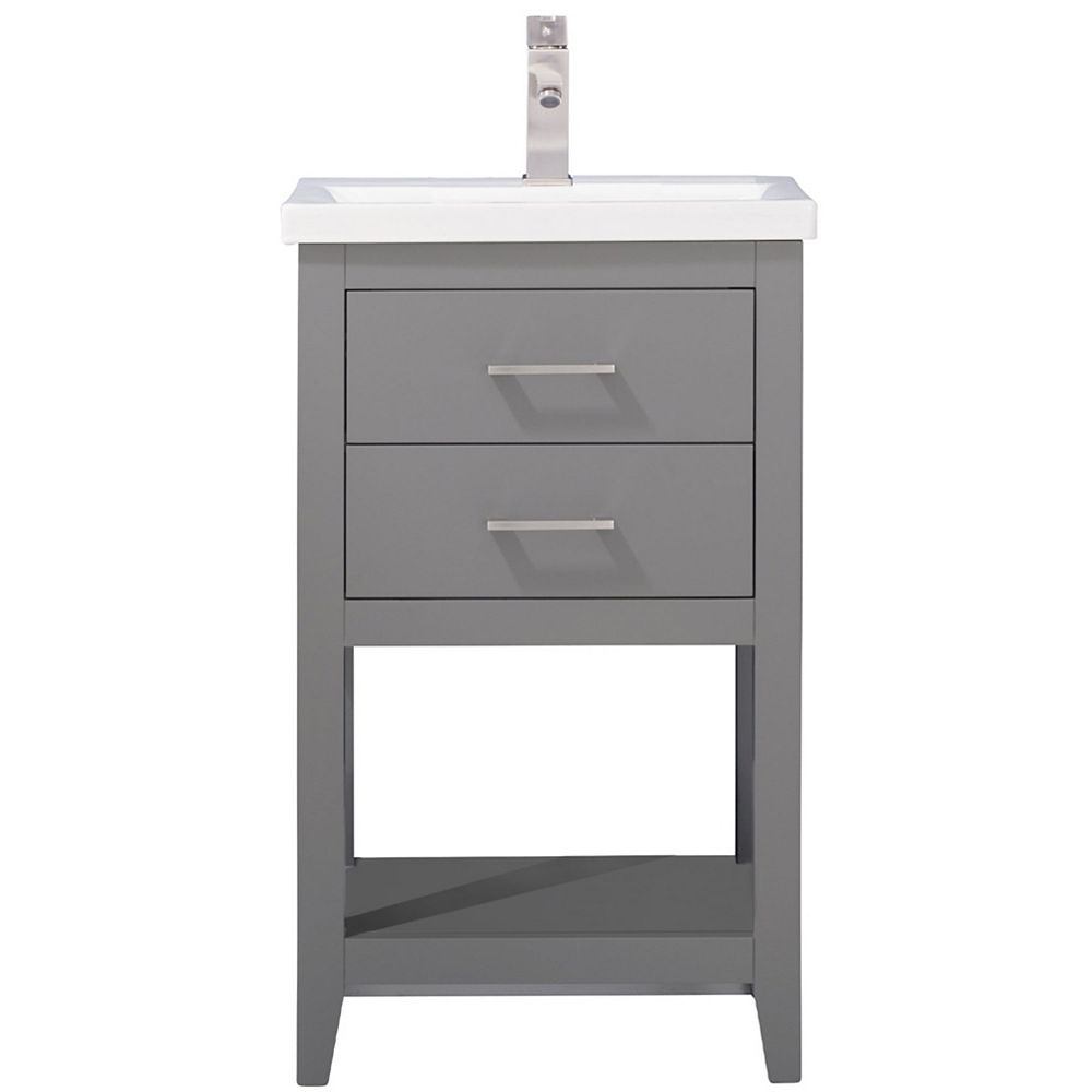 Design Element Cara 20 Inch W X 15 D Vanity In Gray With Porcelain Top White The Home Depot Canada Design Element Cara 20 Inch W X 15, 15 Inch Deep Bathroom Vanity Home Depot