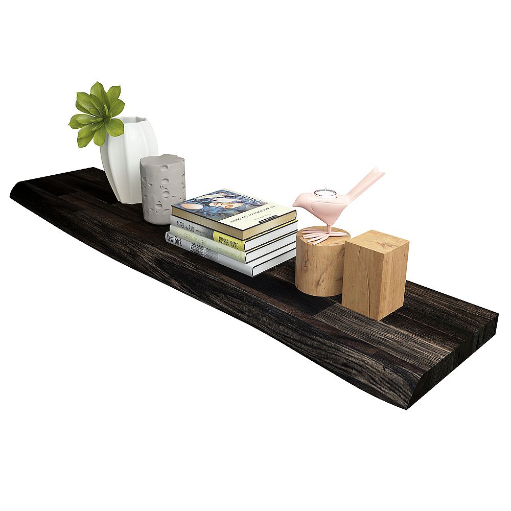 INTERBUILD 48x10x1.5 Acacia Live Edge Floating Shelf, Espresso The