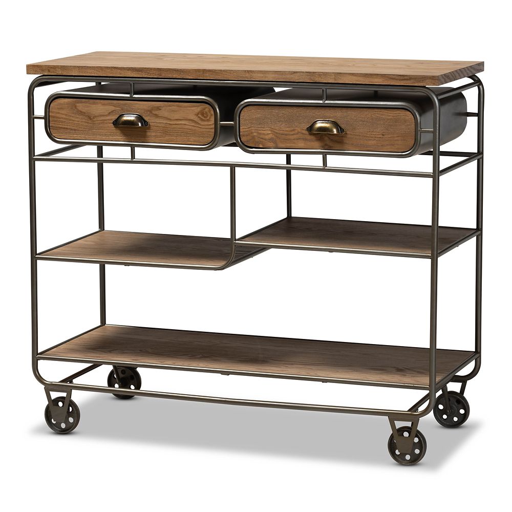 Baxton Studio Grant Kitchen Cart In Oak Brown And Black The Home   P 1001632734 