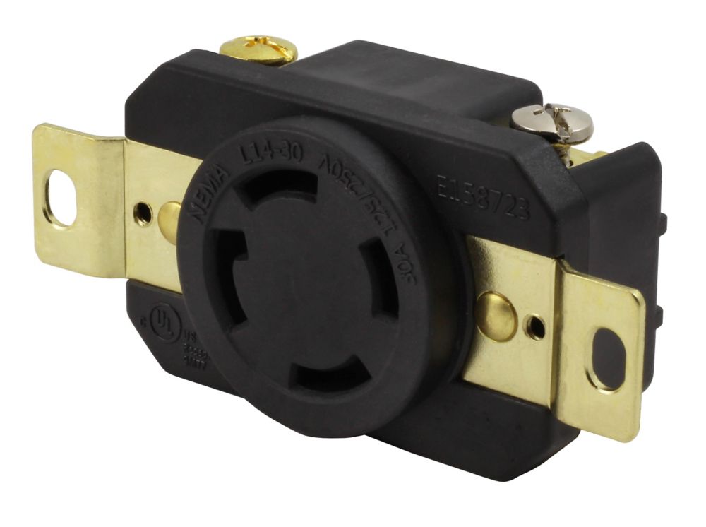 AC WORKS® 30A 125/250V NEMA L1430R Flush Mount Locking Industrial