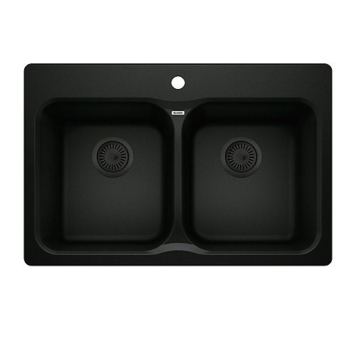 VISION 210 Equal Double-Bowl Drop-in Kitchen Sink in SILGRANIT Coal Black Finish with Colour-Matched Strainer