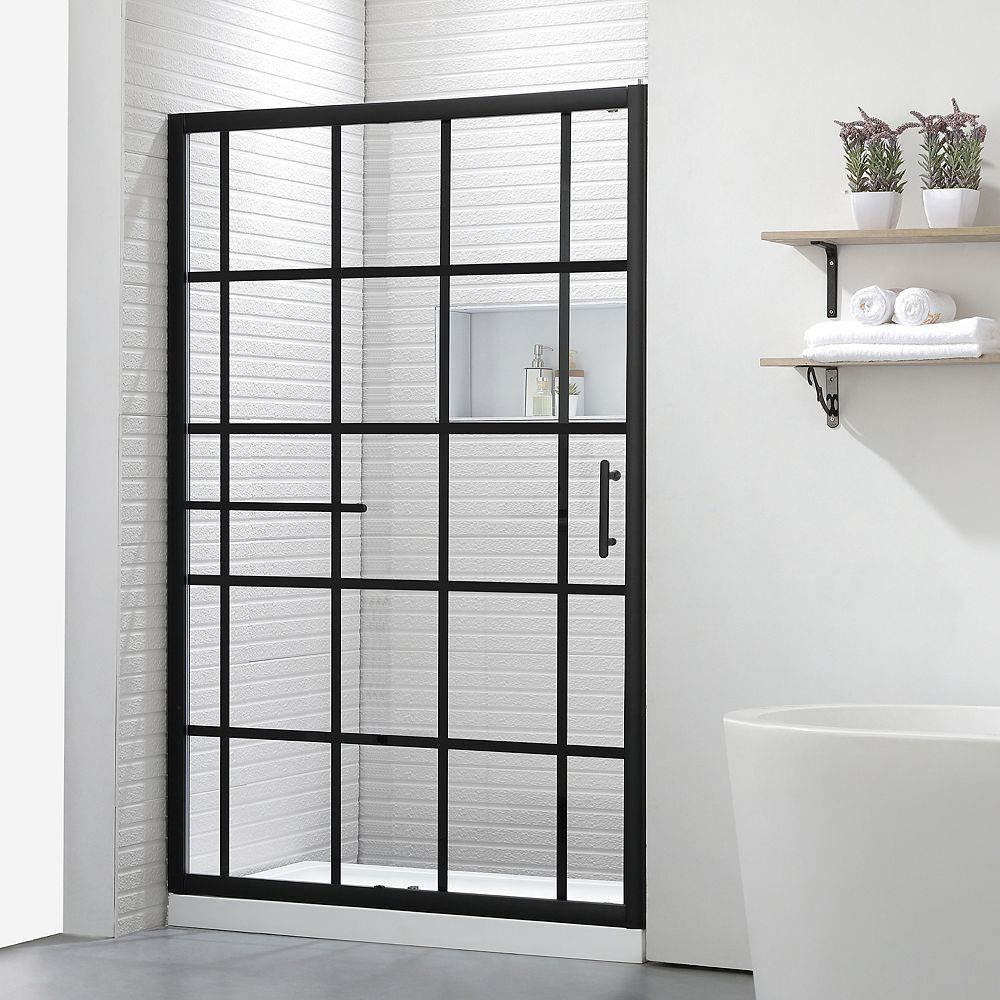 Felyl 48-inch x 72-inch Framed Sliding Shower Door, Clear Glass with