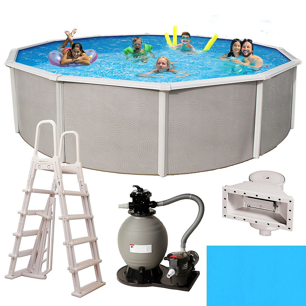 Blue Wave Belize 24 Ft Round 52 In Deep 6 In Top Rail Metal Wall Swimming Pool Package The Home Depot Canada