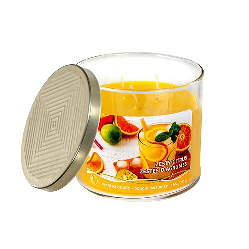 IH Casa Decor 14 Oz 3 Wick Jar Candle With Embossed Lid (Zesty Citrus) - Set of 2