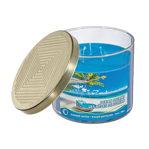 14 Oz 3 Wick Jar Candle With Embossed Lid (Ocean Dreams) - Set of 2