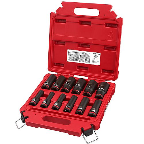 SHOCKWAVE 1/2 -inch Drive SAE Deep Well Impact Socket Set (12-Piece)