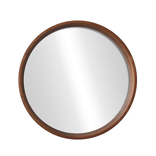 The Tangerine Mirror Company DELUCA,  Mid-Century  Round Decorative Wood Mirror, Walnut ,  28" x 28"