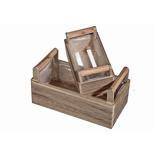 2Pc Nesting Wooden Crate Planter With Lining