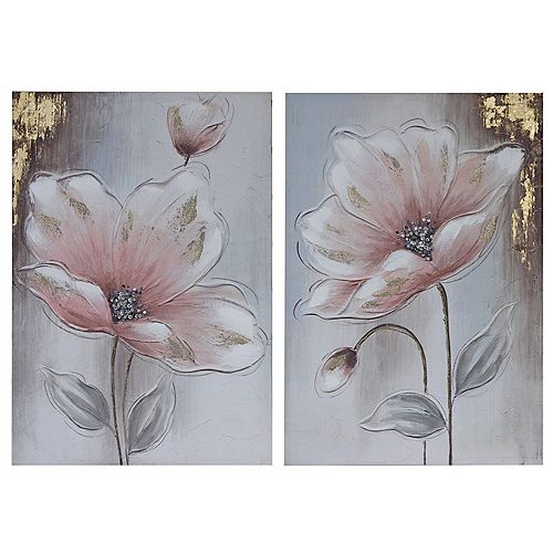 Hand Painted Canvas Wall Art (Gold Blush) (16 X 24) (Asstd) - Set of 2