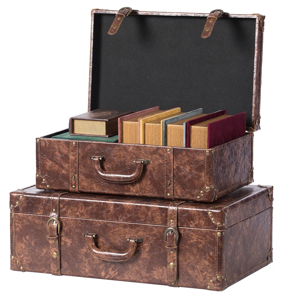 Vintiquewise Suitcase Storage Trunk with Faux Leather Set of 2 The