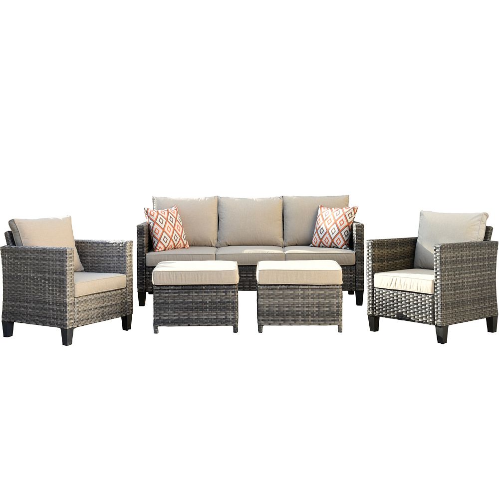 Ovios 5 Piece Gray Wicker Metal Frame Patio Conversation Set With Beige Cushions The Home Depot Canada Ovios 5 Piece Gray Wicker Metal Frame, Patio Conversation Sets Canada Home Depot
