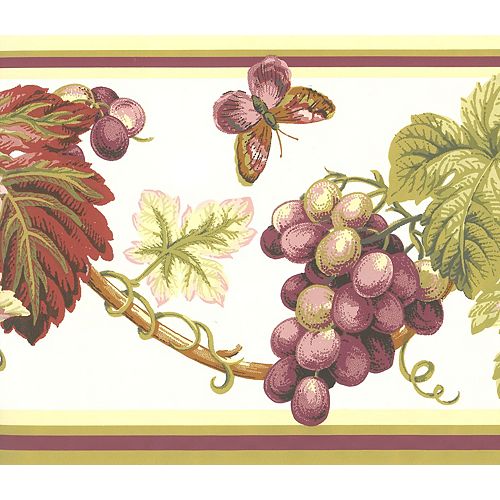 Falkirk Brin 8-inch Floral Green Purple Red Pink Grapes on Vine Border