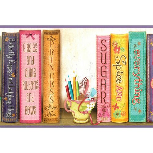 Falkirk Brin 6-inch Kids Pink Purple Yellow Books Pencils on Bookshelf Border