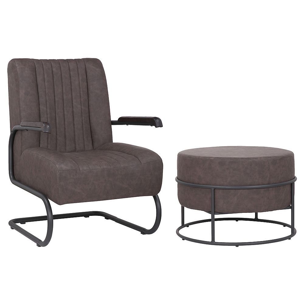Bronte Living Set of comfortable arm chair with ottoman made of faux leather upholstery L