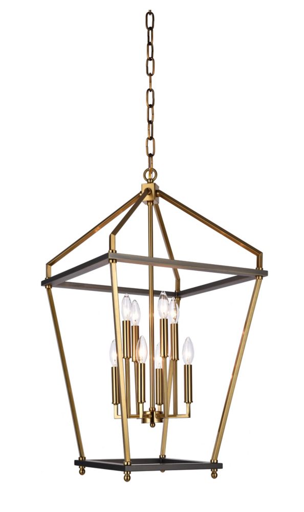 Living Design Lustre Gris Et Laiton Antique 8 Lumières À 2 Niveaux Avec ...