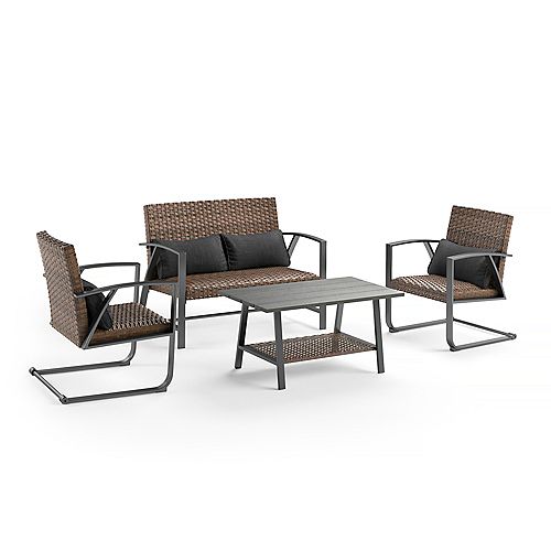 Royal Garden Lake James 4-Piece Padded Wicker Conversation Set