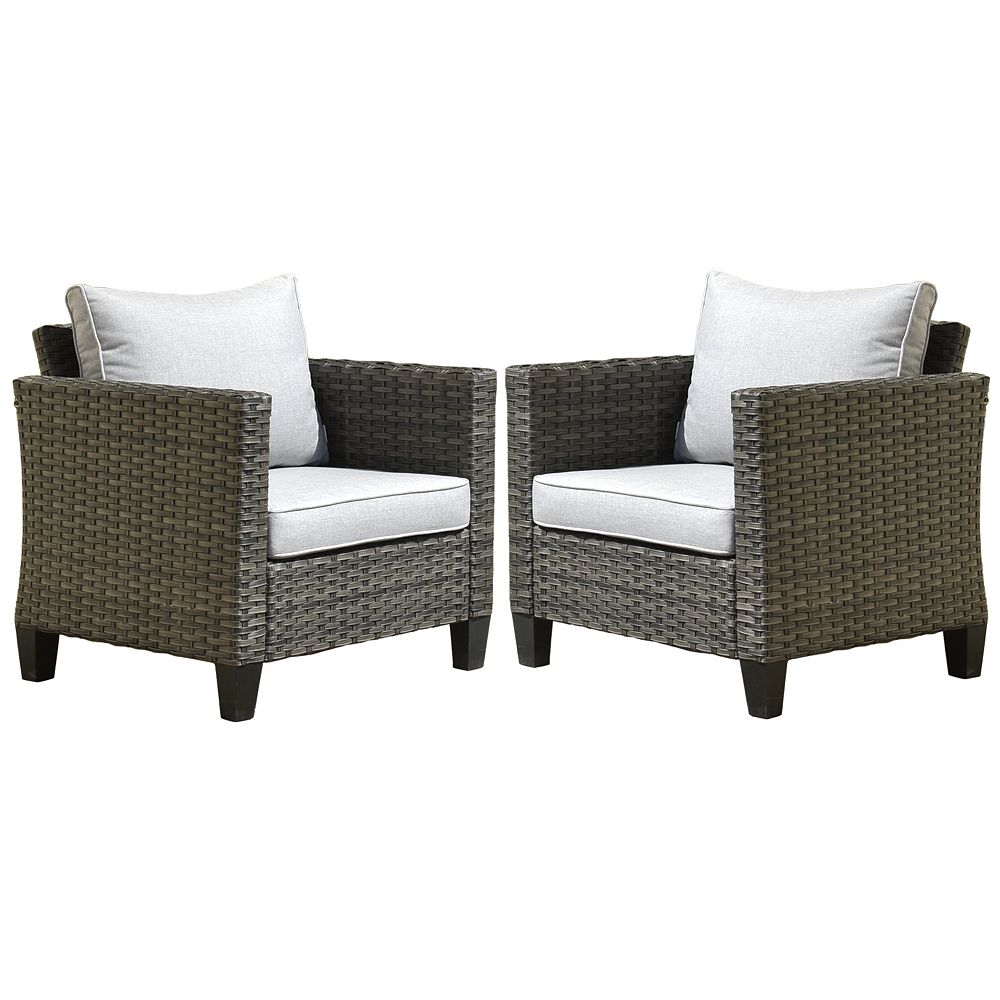 OVIOS Gray 2Piece Wicker Outdoor Lounge Chair with Gray Cushions The