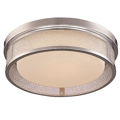 Bel Air Lighting 15 in. 26-Watt Equivalent Polished Chrome Integrated LED Flush Mount with Glass Shade