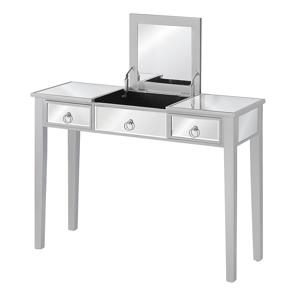Monarch Specialties Vanity Table Mirrored 2 Drawers 1 Storage Compartment Flip Top The Home Depot Canada