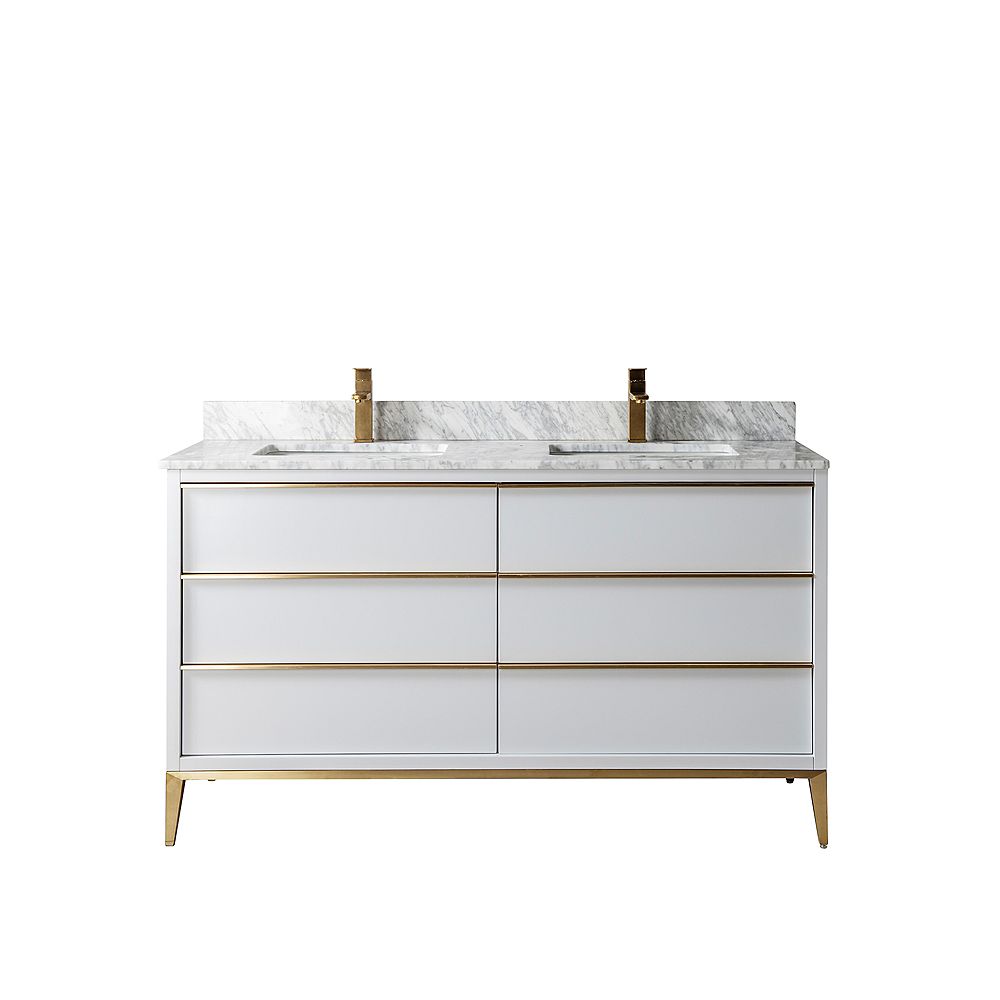 Jade Bath Amelie 60 in. Vanity with Carrara Marble Countertop, Grey