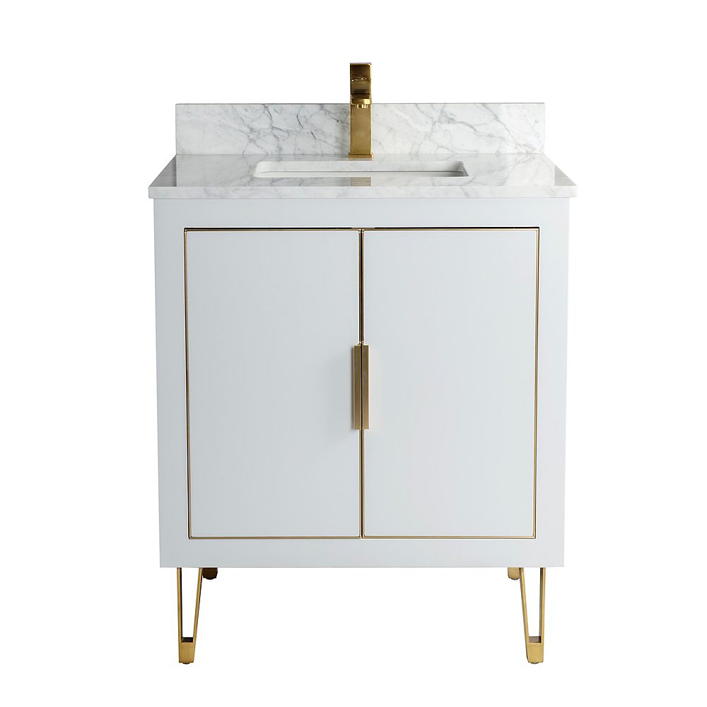 Jade Bath Estelle 29 inch Vanity with Carrara Marble Countertop, Grey