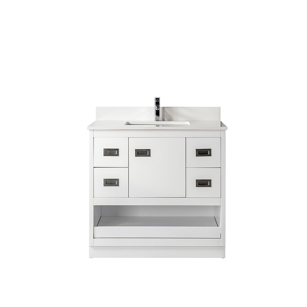 Jade Bath Lisette 36 in. Vanity with White Quartz Countertop, White