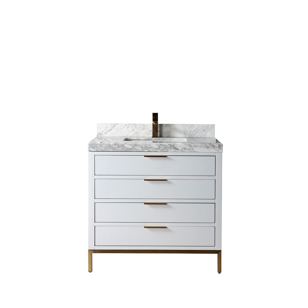 Jade Bath Eloise 36 inch Vanity with Carrara Marble Countertop, Grey