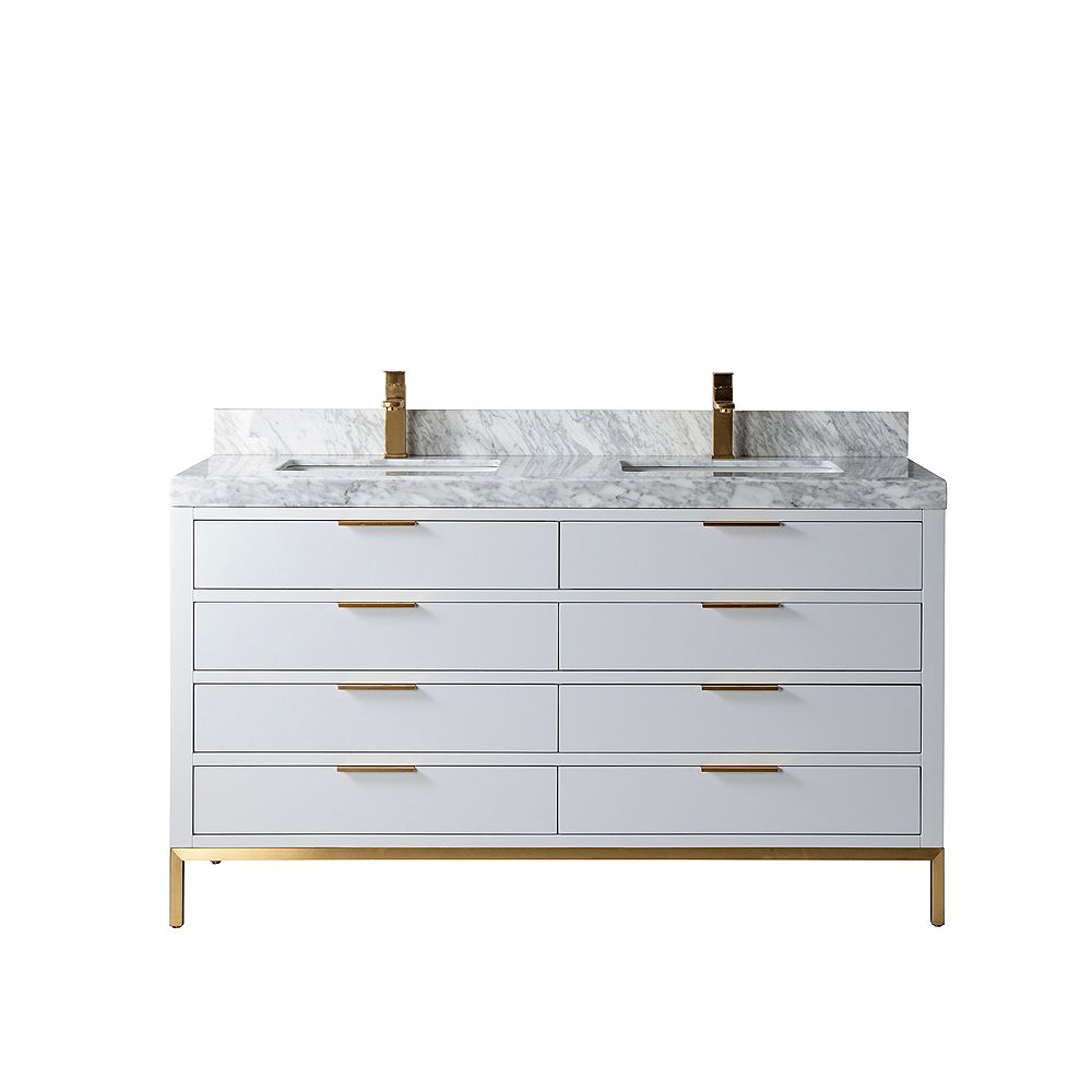 Jade Bath Eloise 60 inch Vanity with Carrara Marble Countertop, Grey