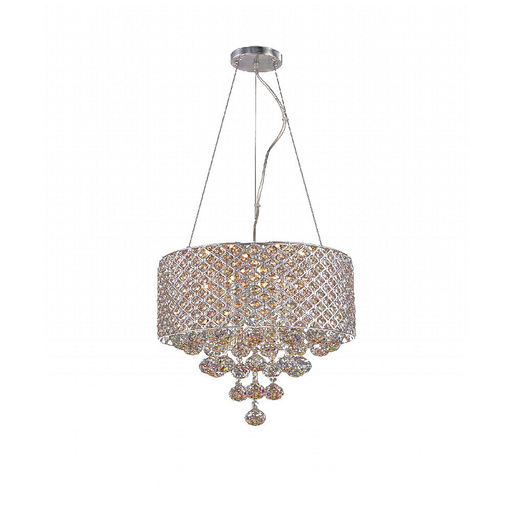 Living Design Lustre Chromé 9 Lumières Avec AbatJour De Tambour Perles De Cristal Clair E