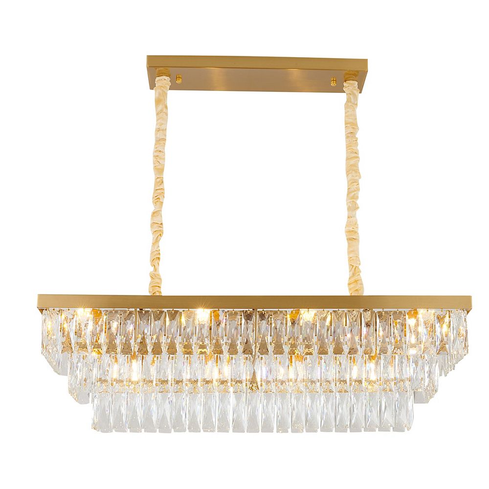 Living Design 12 Light Rectangular Gold Chandelier With Clear Hanging Crystals And A Metal The Home Depot Canada Light Rectangular Gold Chandelier, Rectangle Crystal Chandelier Gold