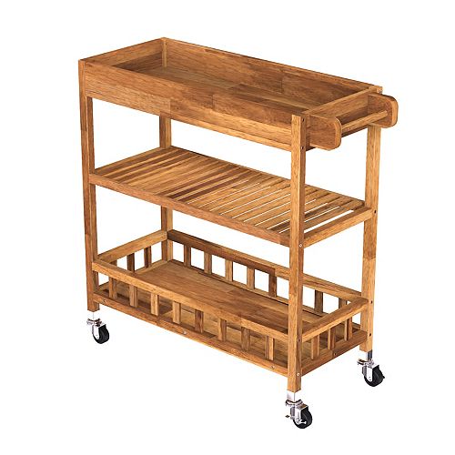 31 inch W x 14 inch D x 34 inch H Acacia Kitchen Cart, Golden Teak Stain