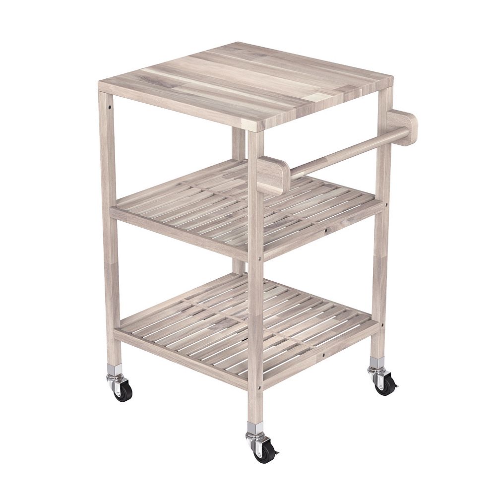 Interbuild 21 Inch W X 21 Inch D X 34 Inch H Acacia Kitchen Cart Organic White Stain The Home Depot Canada