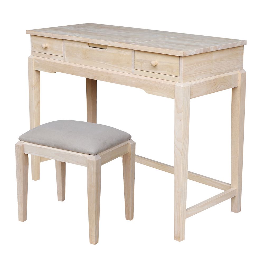 International Concepts Unfinished Vanity Table With Vanity Bench The Home Depot Canada