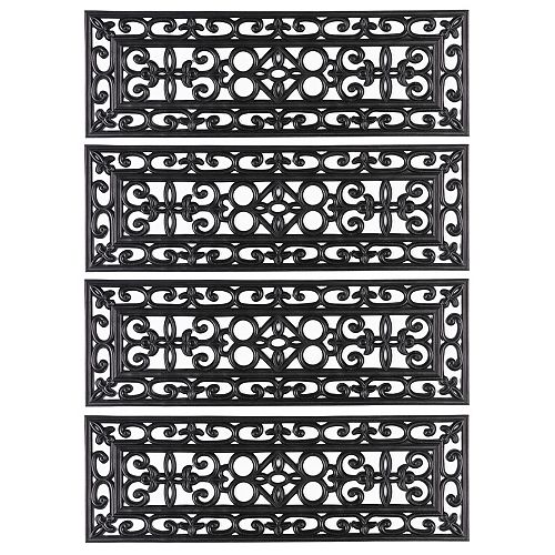 Decorative Scrollwork Design Rubber Stairs Anti-Slip Tread Mat Carpet, Set of 4