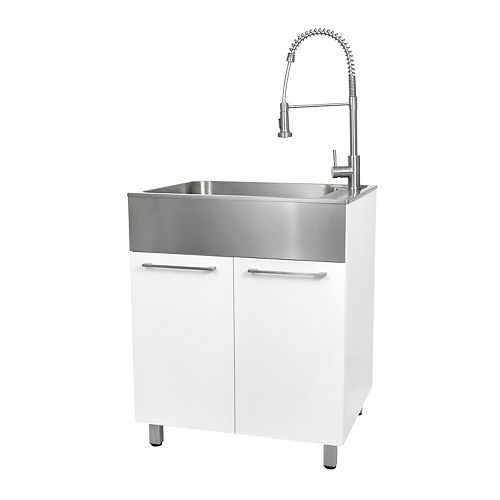 All-In-One 28 in. RTA Laundry Cabinet with Stainless Steel Sink and Faucet