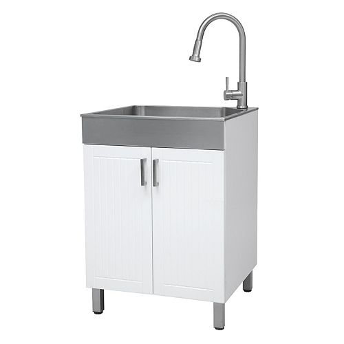 All-In-One 24 inch RTA Laundry Cabinet with Stainless Steel Sink and Faucet